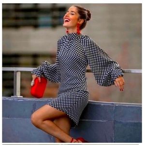 ZARA Polka Dot Satin Dress with Bow